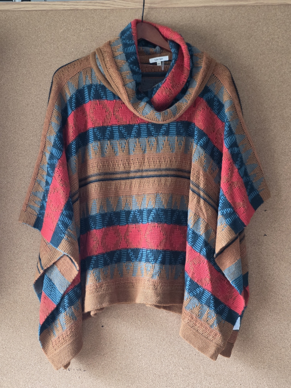 tyler böe Alpaca Wool Blend Knit Poncho M/L Multicolor Geometric Pattern - Picture 8 of 8